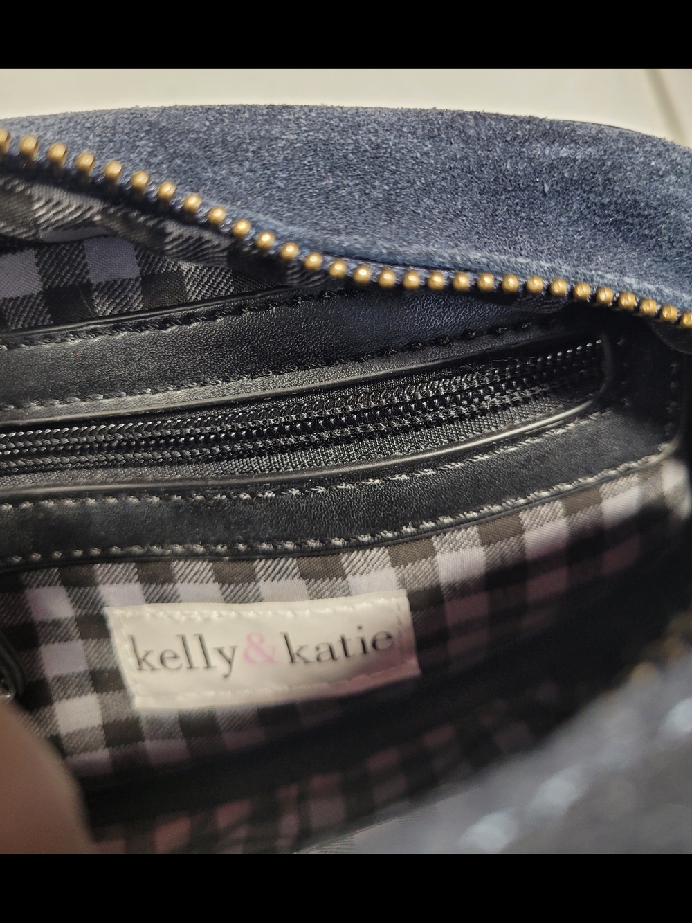 Kelly & Katie Navy Suede & Leather Crossbody Bag - Picture 2 of 4